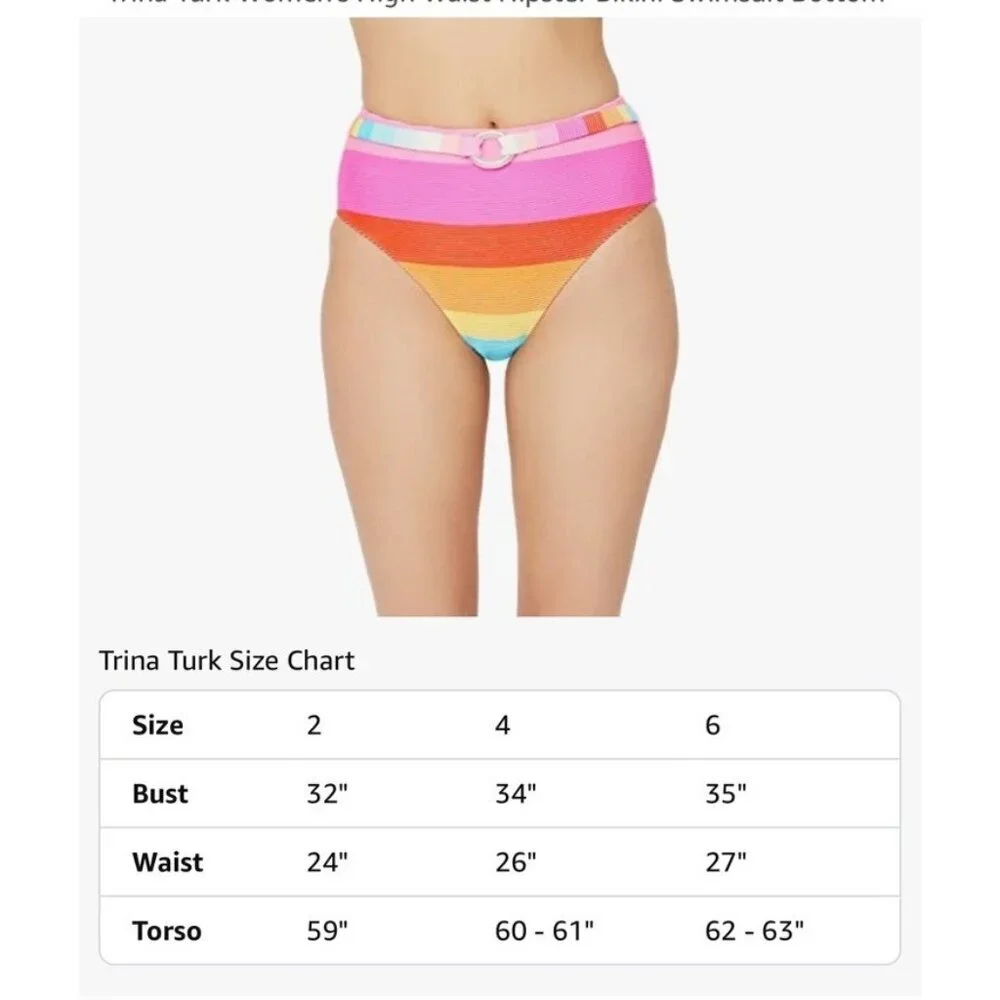 Trina Turk Women's High Waist Hipster Bikini Swimsuit Bottom Rainbow Size 0 NWT - Picture 3 of 6